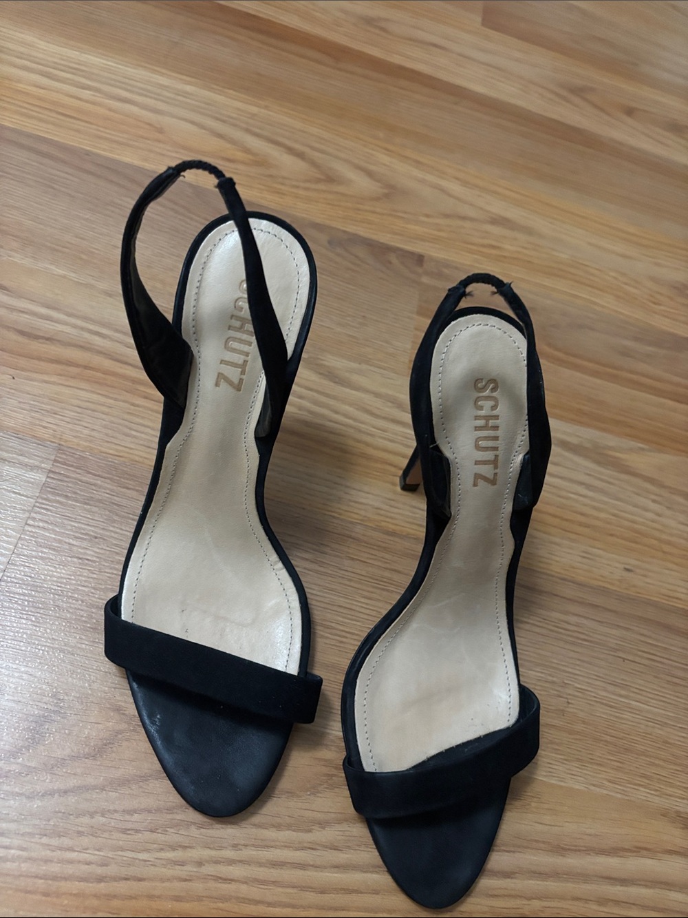 SCHUTZ Black Open-Toe Slingback Heels